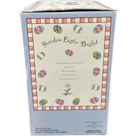 Porcelain Easter Basket Large Trinket Box with Bunnies and Flowers in Box - Picture 10 of 10